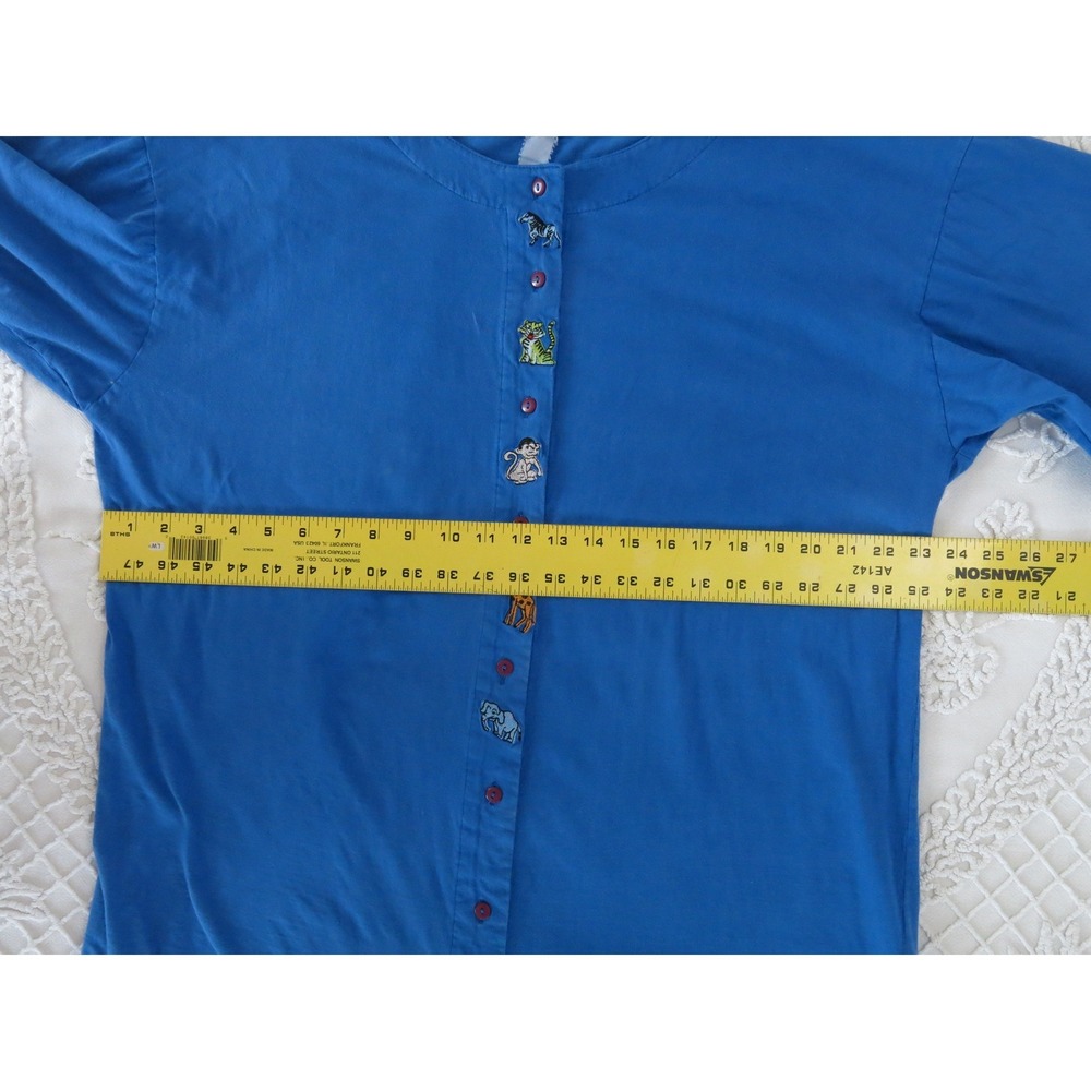 Vintage Maidenform Blue Button Front Nightgown African Animal Embroidered Large - Picture 6 of 7